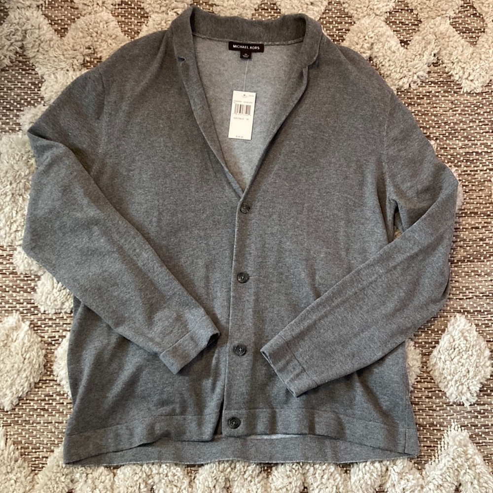 Men’s grey Michael Kors button down cardigan, size XL